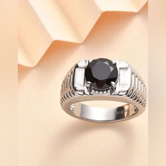 Thai Black Spinel 3.20 ctw Men's Ring in Stainless Steel NWT - Picture 3 of 11